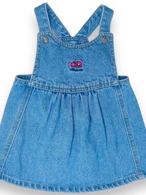 Vintage Guess Baby Girls Floral Embroidered Overalls Denim Jumper Dress 18m